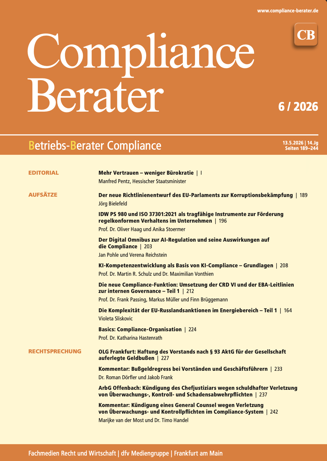 The New Compliance Function: Implementation of CRD VI and the EBA Guidelines on Internal Governance – Part 1 (german only)