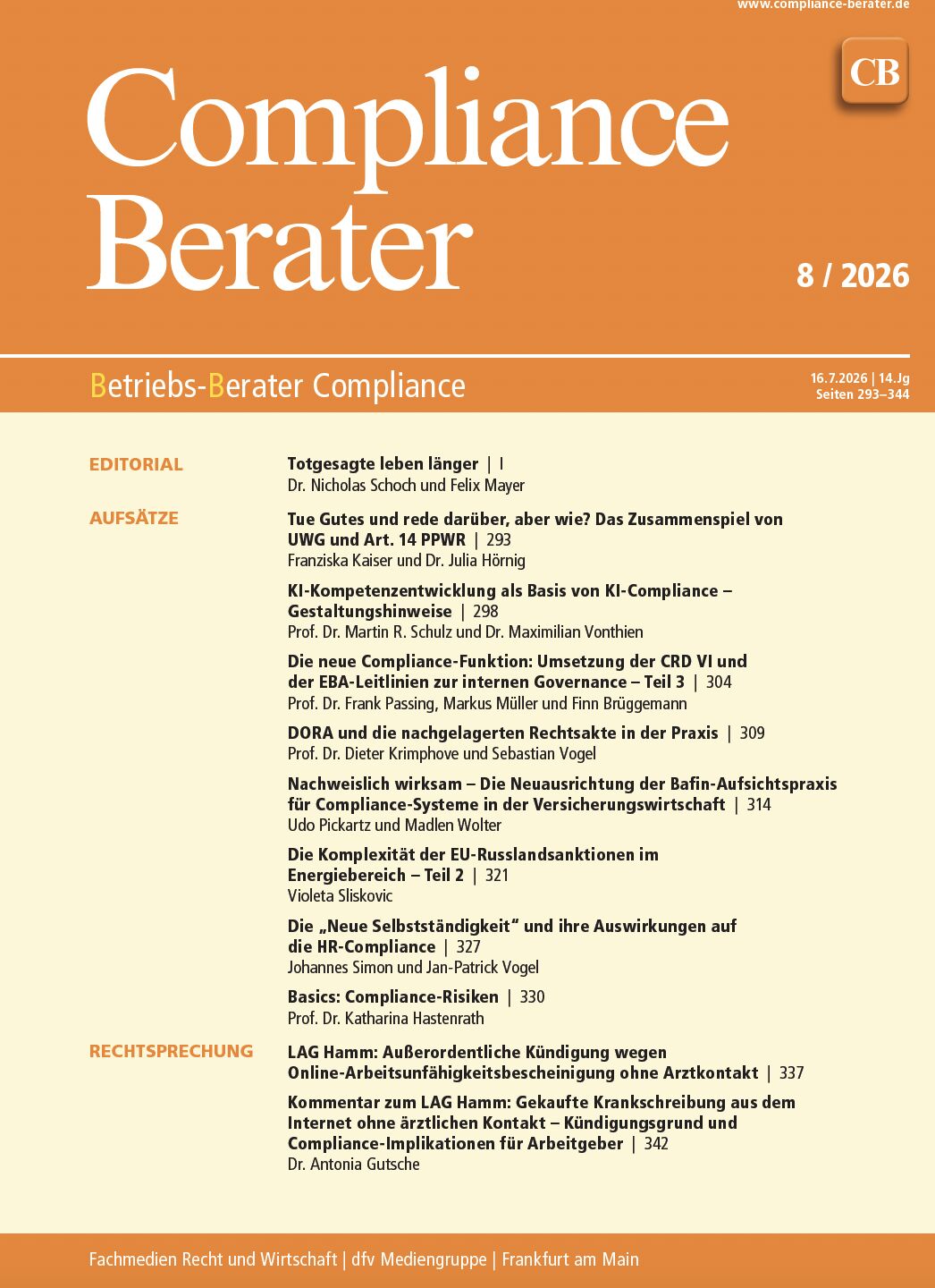 The New Compliance Function: Implementation of CRD VI and the EBA Guidelines on Internal Governance – Part 3 (german only)